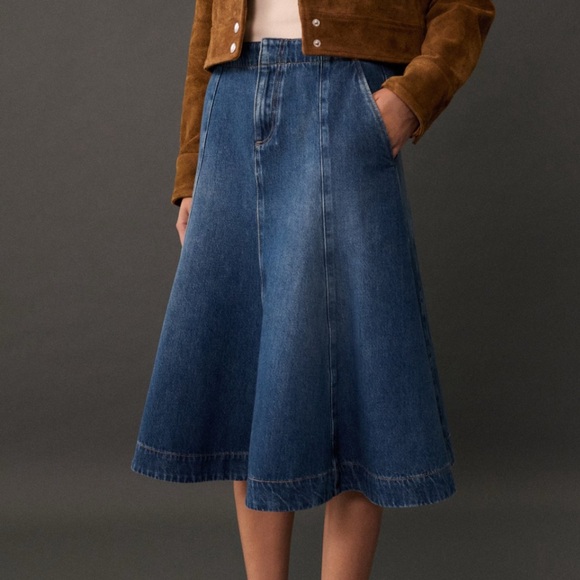 MNG MANGO SZ S Denim A-Line Midi High Waisted Skirt NEW WITH TAGS - Picture 8 of 11